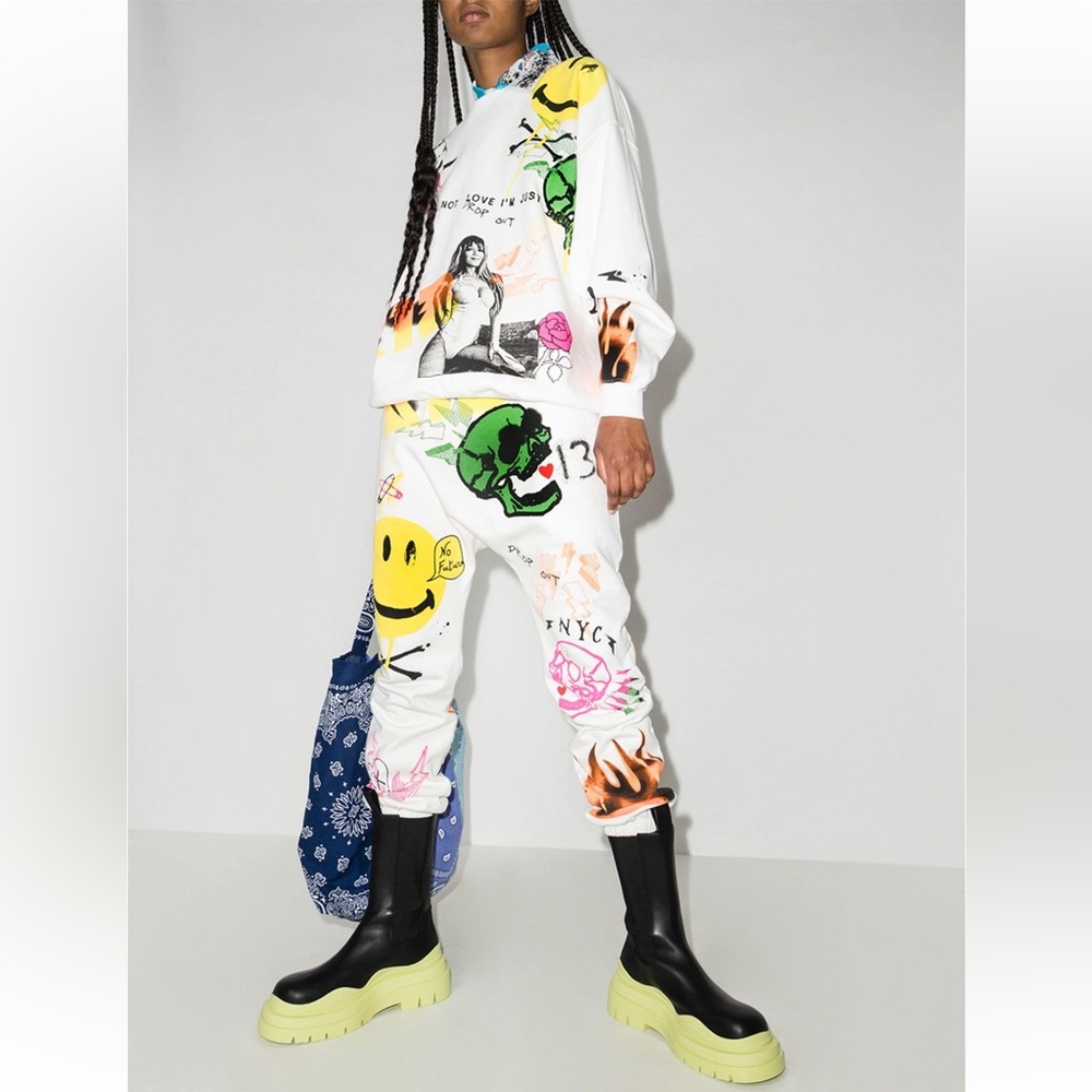 🧡🩷 NEW Rare R13 Graffiti Dropped Crotch Sweatpants - Small - Joggers NWOT 🩷🧡